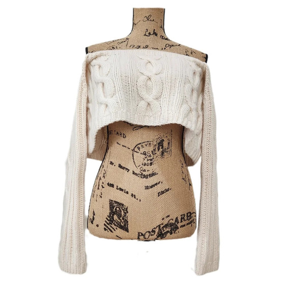 90s Y2K Body By Victoria Cashmere Cable Knit Sweater, Soft Cream Women's, Large - Picture 2 of 6